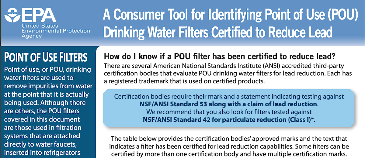 A Consumer Tool for Identifying Filters that reduce lead.